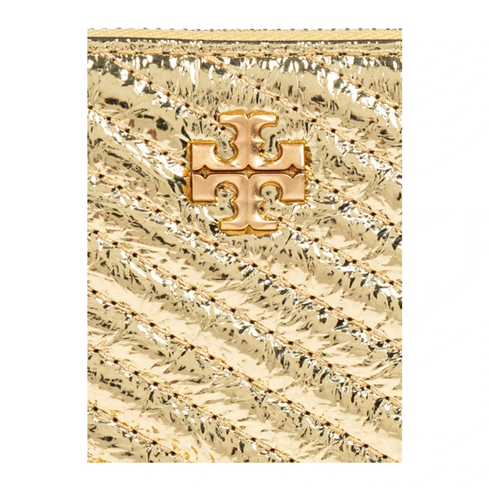 TORY BURCH Gouden Metallic Gestikte Portemonnee met Double T Yellow Dames
