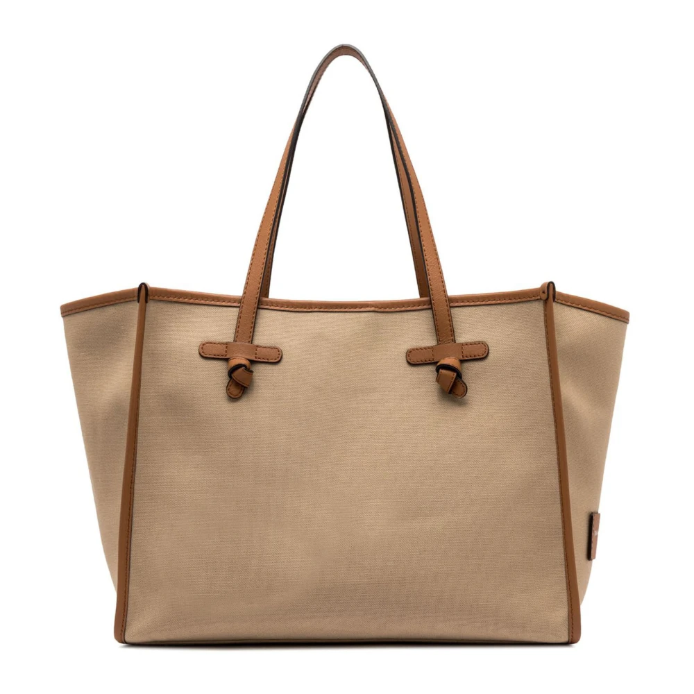 Gianni Chiarini Canvas Winkelmandje met Leren Details Beige Dames