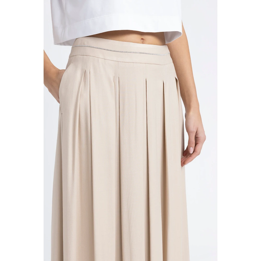 PESERICO Geplooide lange rok in wol en viscose keperstof Beige Dames