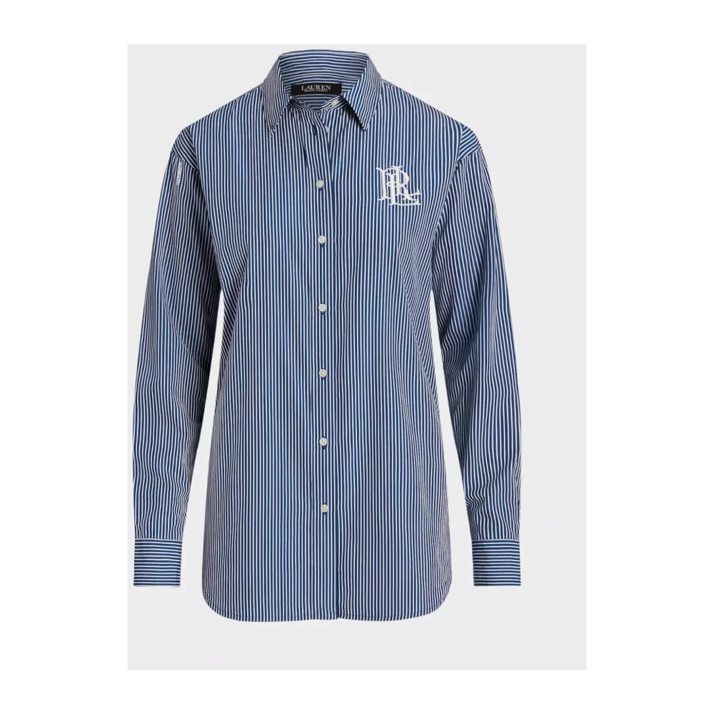 Ralph Lauren Donkerblauw gestreept overhemd met logo Blue Dames