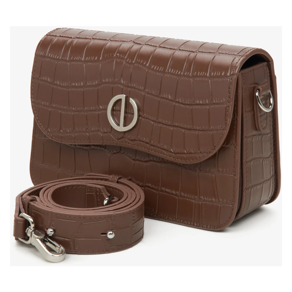 Estro Dames Kleine Bruine Leren Tas met Reliëf Er00115767 Brown Dames