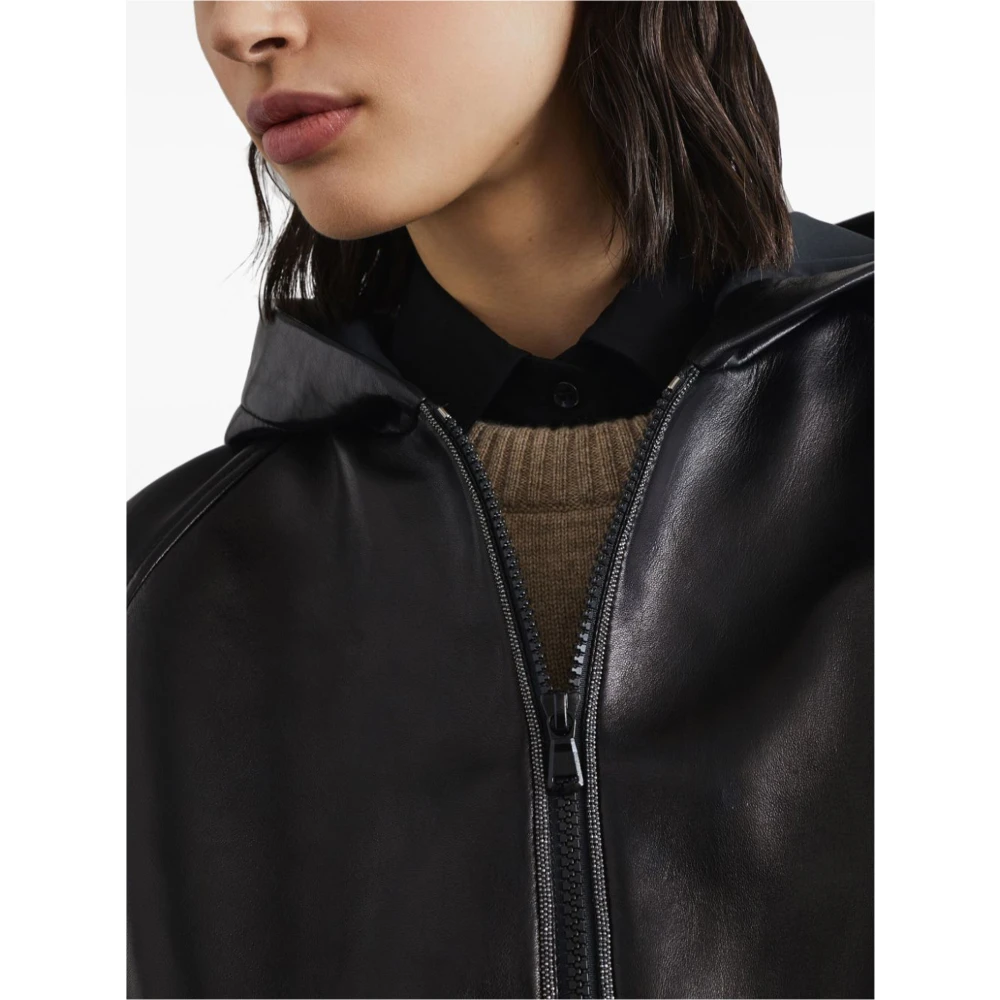 BRUNELLO CUCINELLI Zwarte leren capuchonjas Black Dames