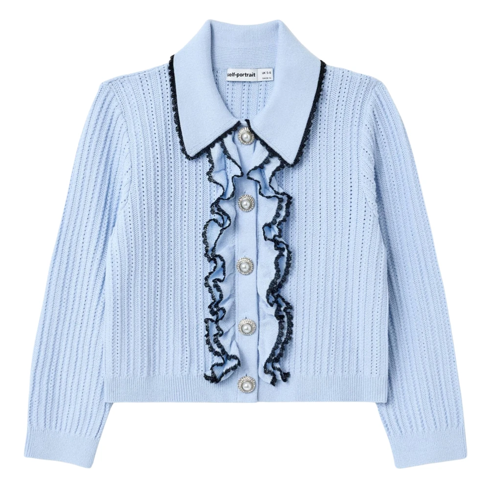 Self Portrait Frill Trim Cardigan - Female - Kids Cardigans - Blue - 6 Y | 116 Cm - Kids