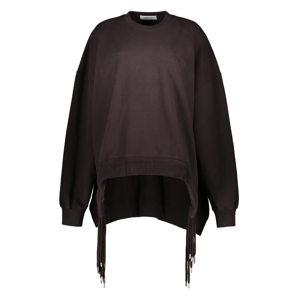 Ambush Geribbelde Kraag Katoenen Sweatshirt met Asymmetrische Zoom Brown Dames