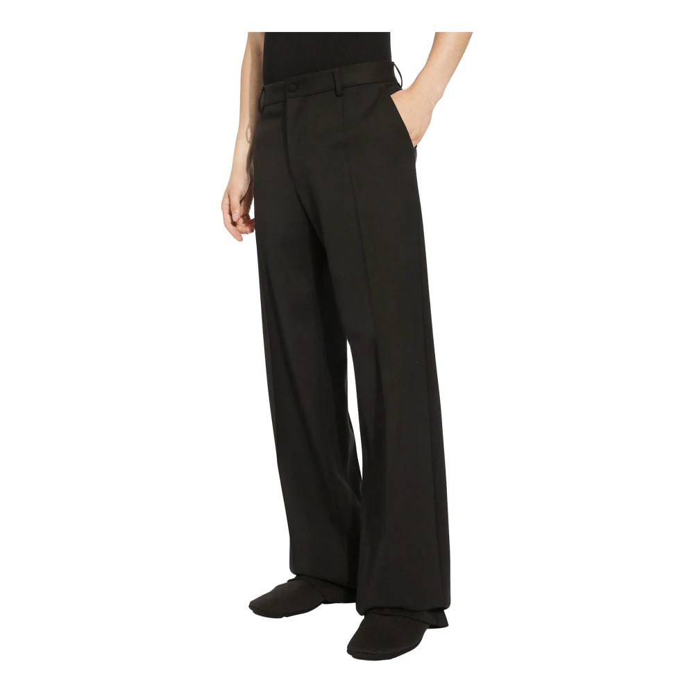 Dolce & Gabbana Stretch Wol Rechte Broek Black Heren