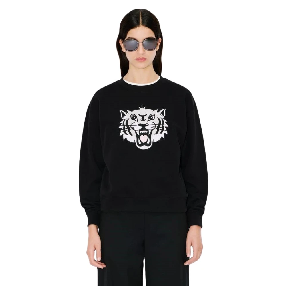 Kenzo Svart Felpa Ricamata 'Happy Tiger'