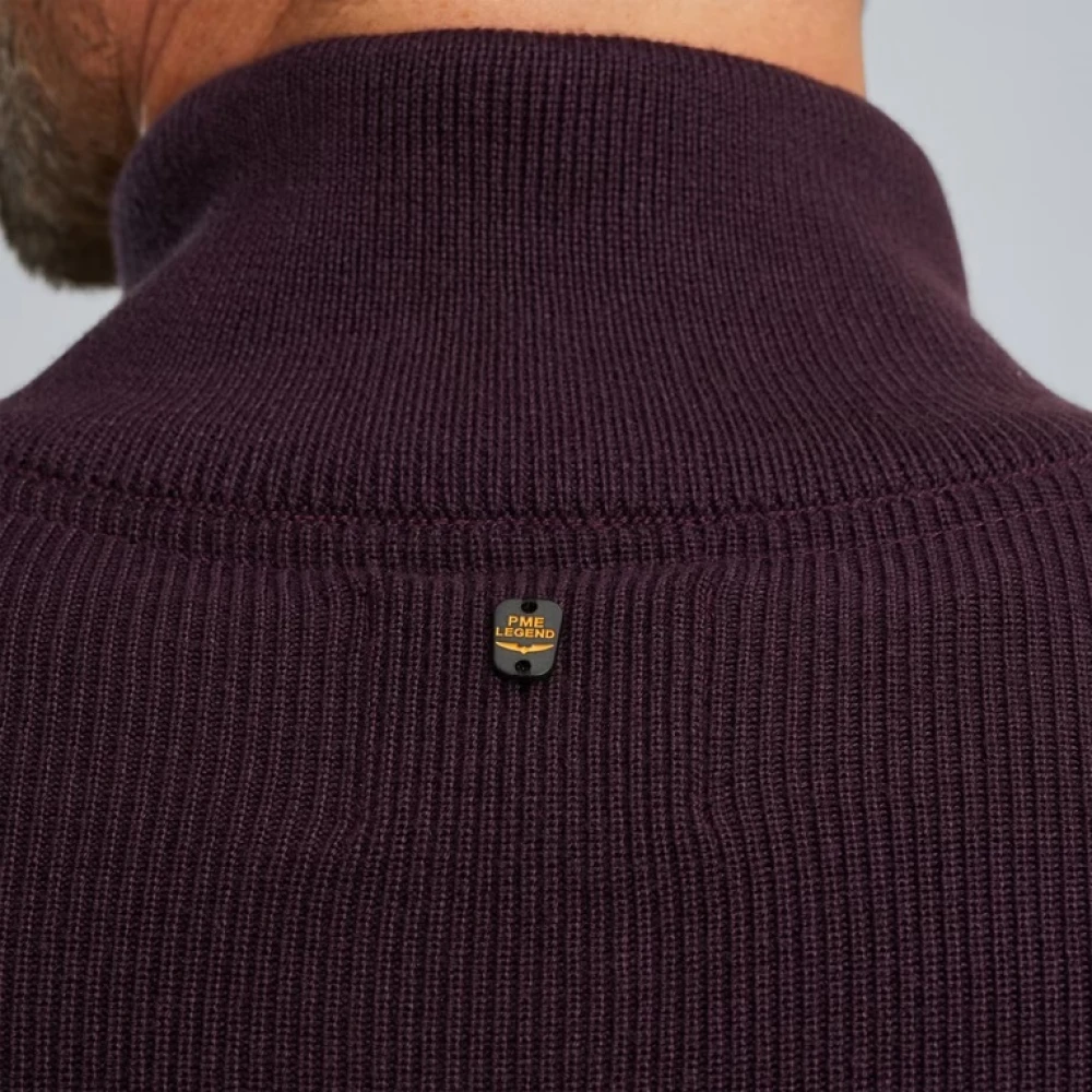 PME Legend Halve Rits Katoenen Gebreide Trui Purple Heren