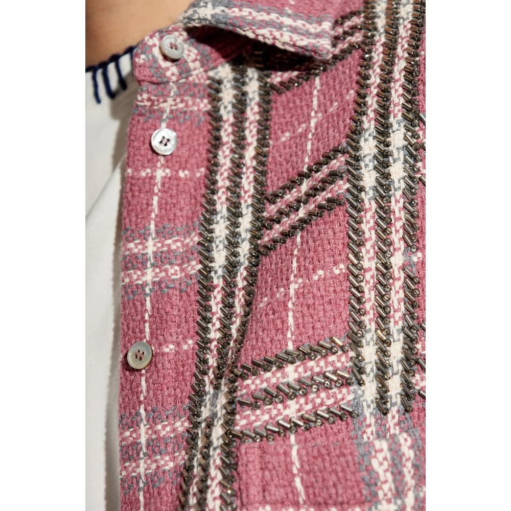 Golden Goose Boxy fit shirt met roze zandkleurige en grijze ruitjesborduring Pink Dames