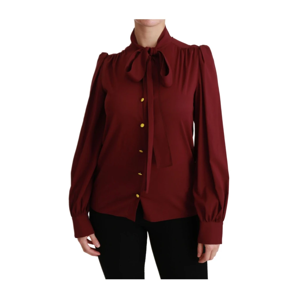Dolce & Gabbana Women's Red Silk Bow Tie Blouse Maroon - Shirts - 2XS- Blouses & Shirts