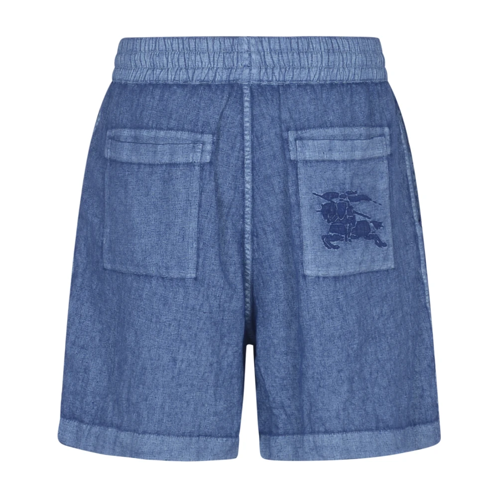Burberry Linnen shorts met paardenborduursel Blue Heren