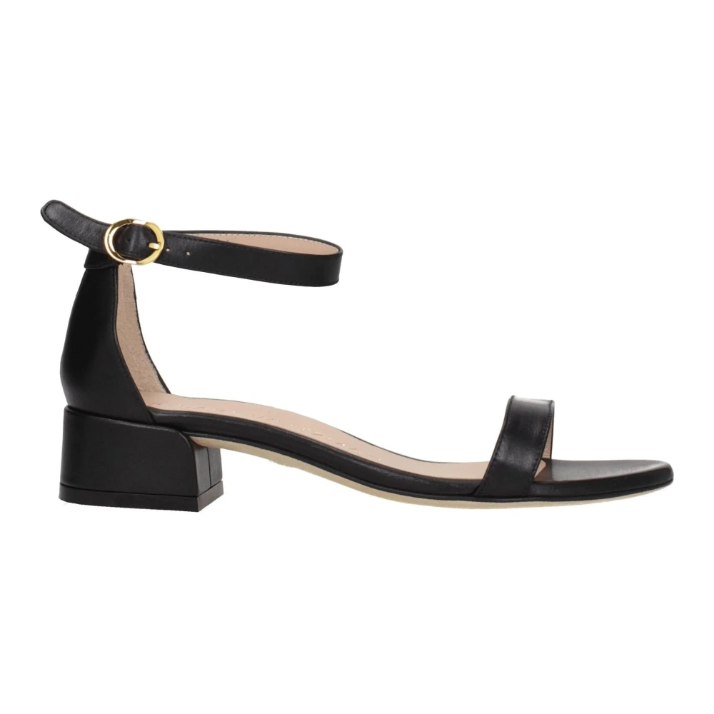 Stuart Weitzman Women's Black High Heel Sandals, 6 Uk, Leather Sandal Mid Heels