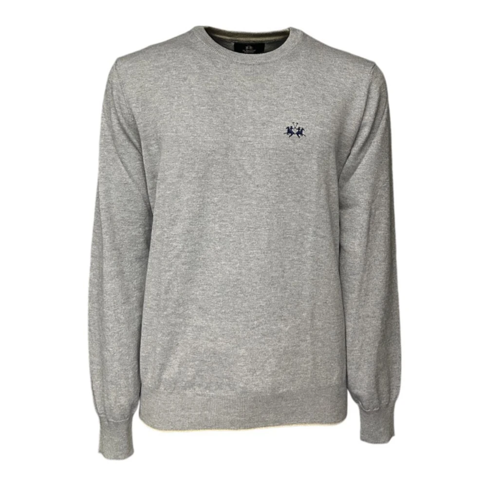La Martina Men's Gray Logo Jumper Grey Cotton Wool - Round-Neck Knitwear - Xl - Knitwear