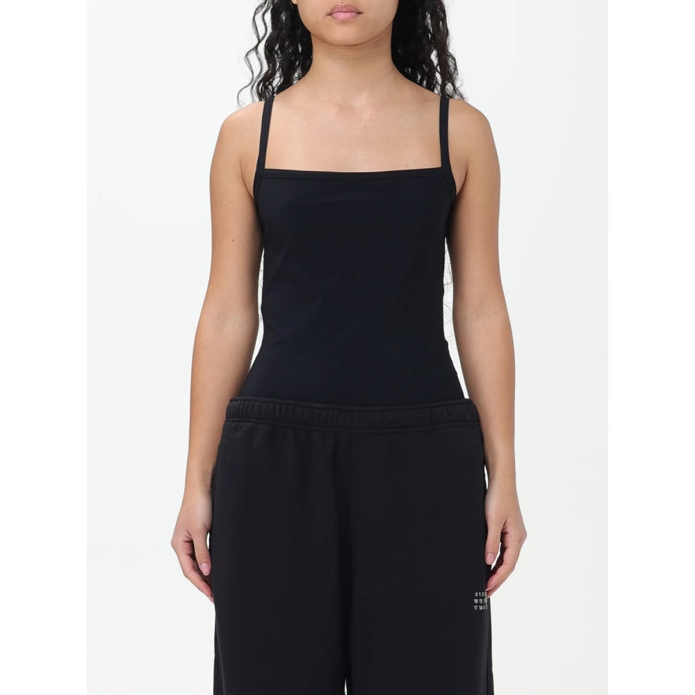 MM6 Maison Margiela Zwarte Mouwloze Bodysuit met Nummer Logo Black Dames