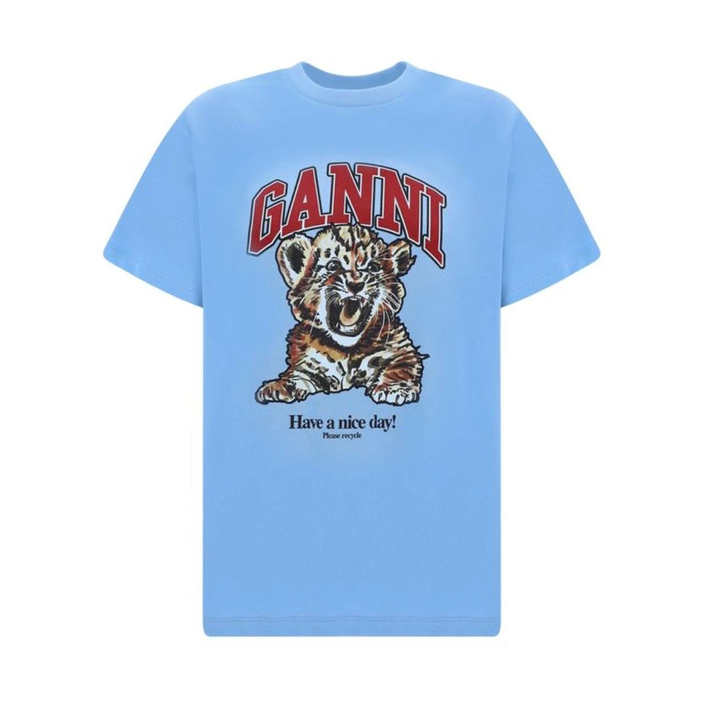 Ganni Tijgerprint Katoenen Relaxte T-shirt Blue Dames