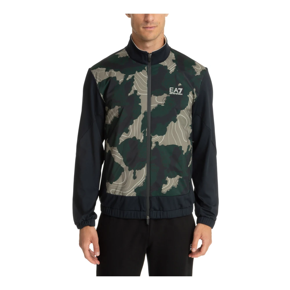 Emporio Armani EA7 Camouflage Zip-Up Sweatshirt med Logo Multicolor, Herr