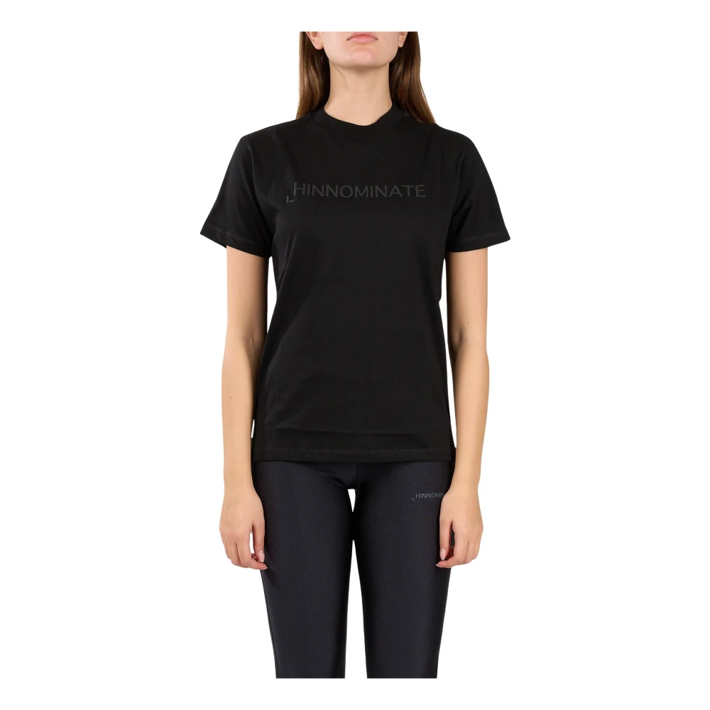 Hinnominate Katoenen Jersey T-shirt met Bedrukt Logo Black Dames