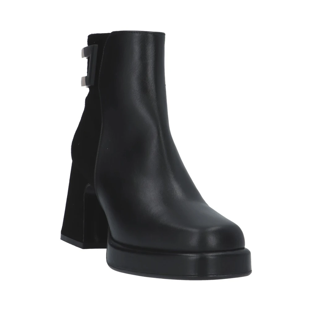 Albano Zwarte Leren Enkellaars Black Dames