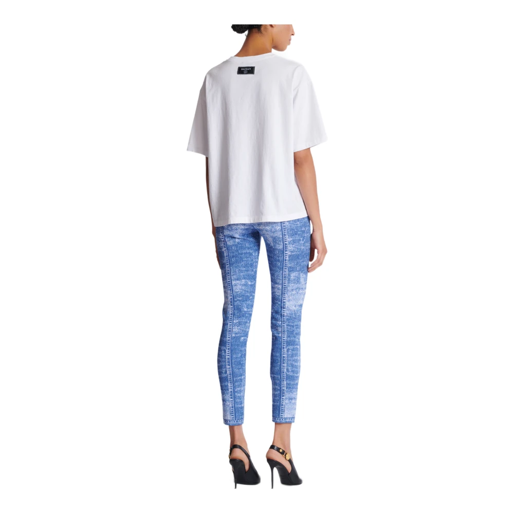 Balmain T-shirt met kusprint en korte mouwen White Dames