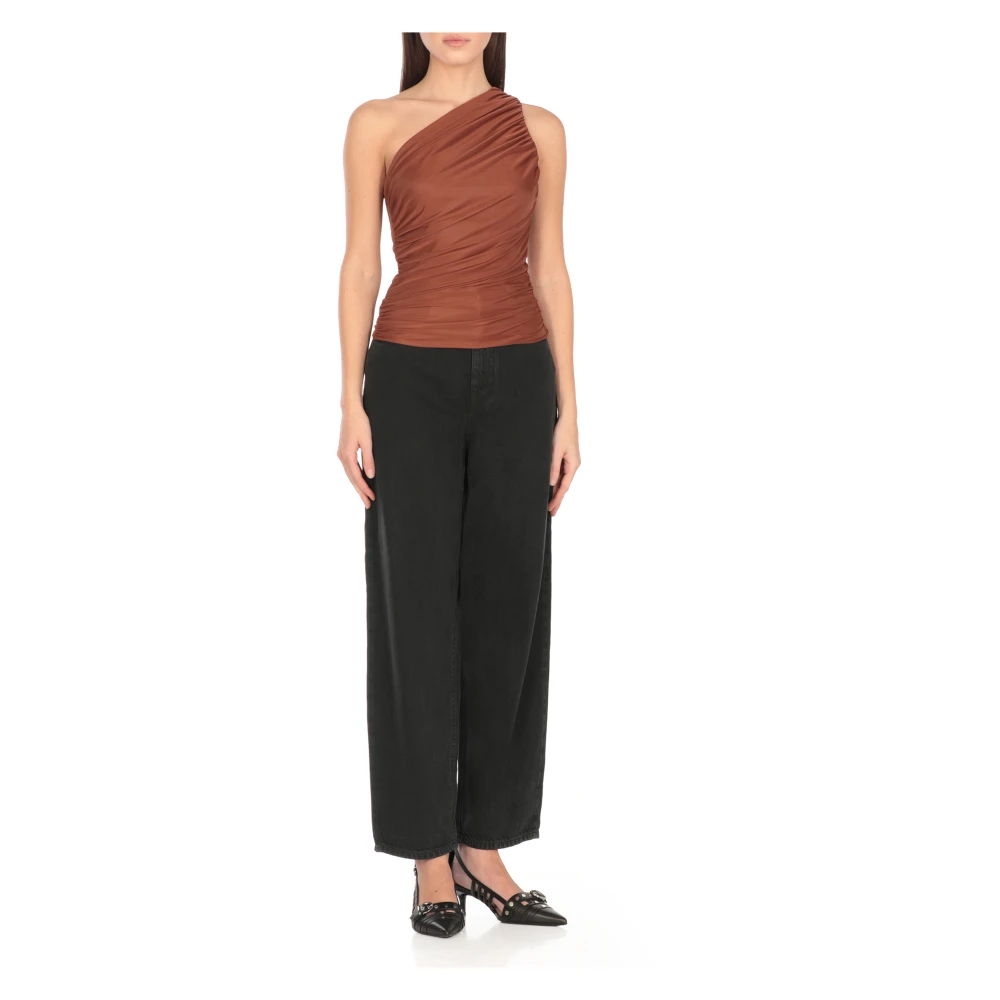 pinko Bruine One Shoulder Top met Geplooid Patroon Brown Dames