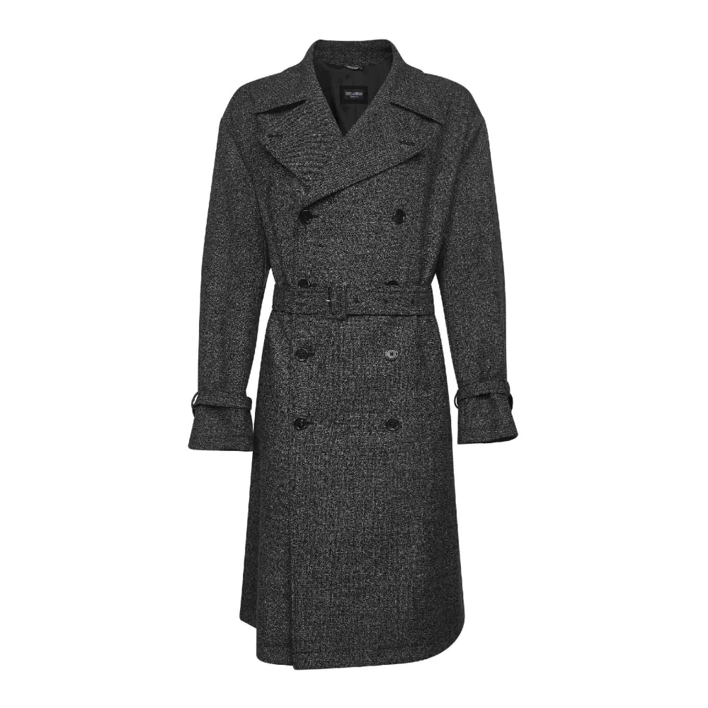 Dolce & Gabbana Gray Grey Wool Double-Breasted Coat - Male - Belted Coats - L - Coats