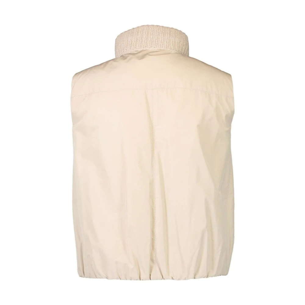 BRUNELLO CUCINELLI Omkeerbare Geribbelde Gebreide Funnelhals Jas Beige Dames