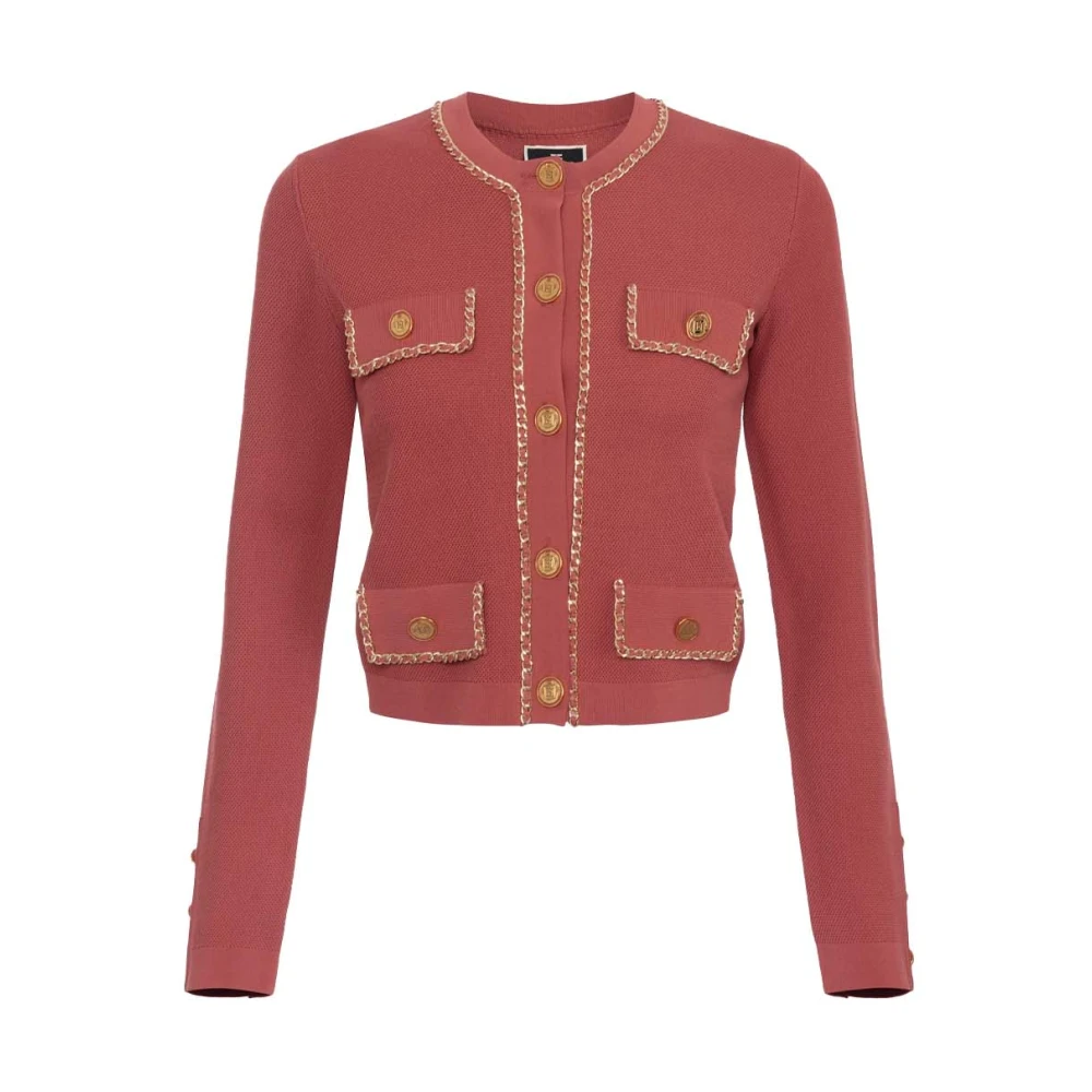Elisabetta Franchi Geknipte Viscose Jas met Kettingdetail Red Dames