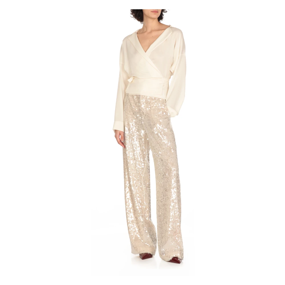 Philosophy di Lorenzo Serafini Ivoor Blouse met Kant en V-Hals Beige Dames