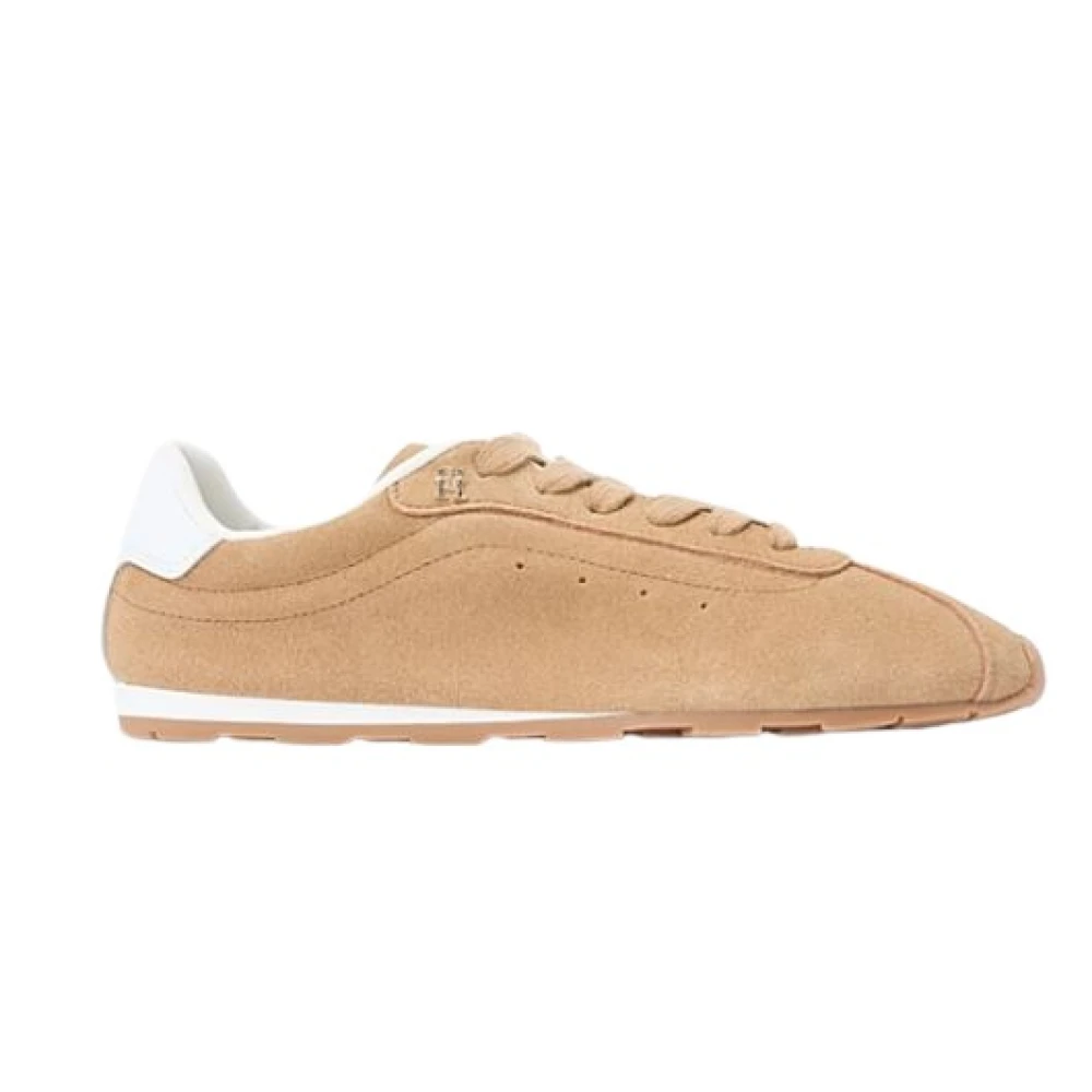 Tommy Hilfiger Women's Beige Sneakers, 8 Uk, Low-Top Suede Trainers With Th Monogram
