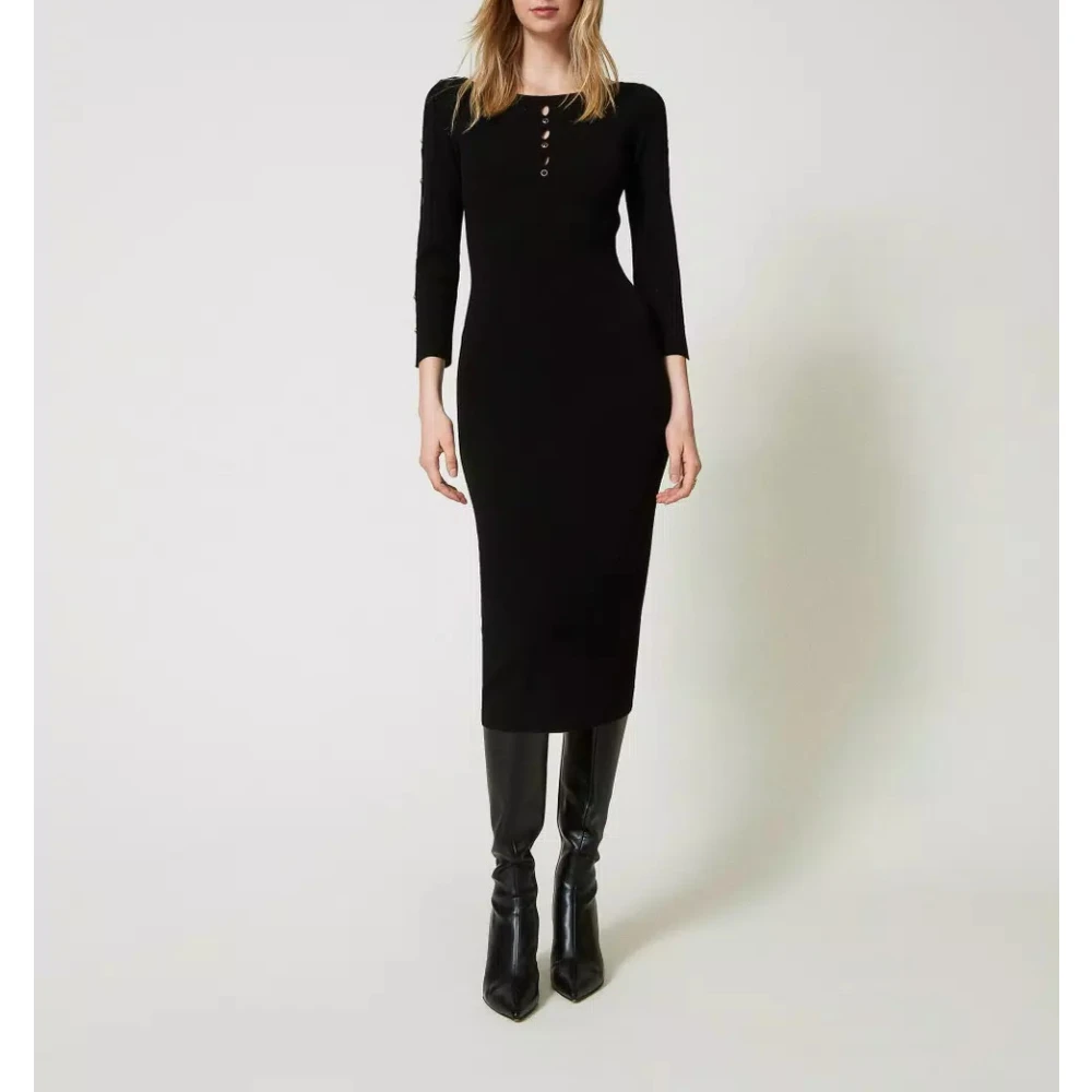 Twinset Gebreide Lange Jurk Black Dames