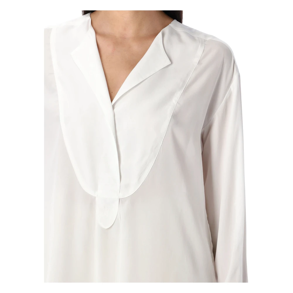 By Malene Birger Puut Wit Zijde-Blend Shirt Bib-Front By Herenne Birger White Dames