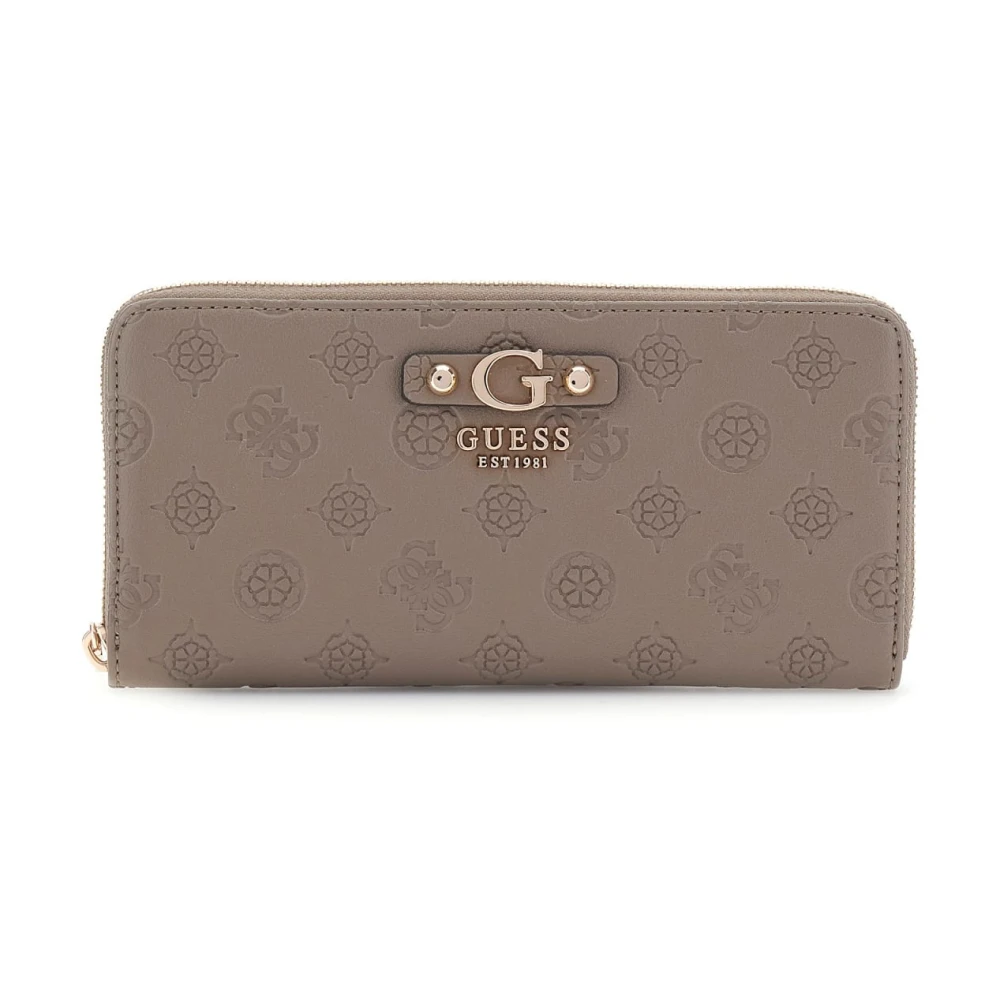 Guess Kleine rits donker taupe portemonnee Gerty Brown Dames