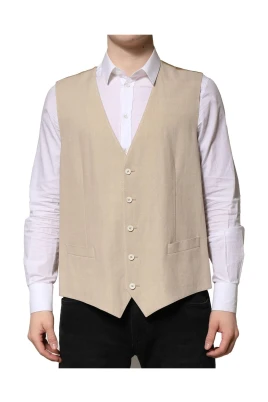 Beige Linne Formell Väst