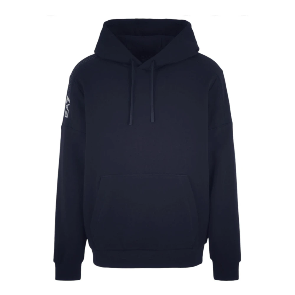 Emporio Armani EA7 Blauwe Katoenen Hoodie met Wit Logo Detail Blue Heren
