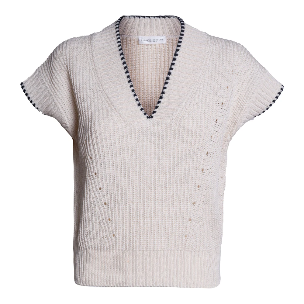 Roberto Collina Women's Beige V-Neck Knitwear, M, Knitted Slipover
