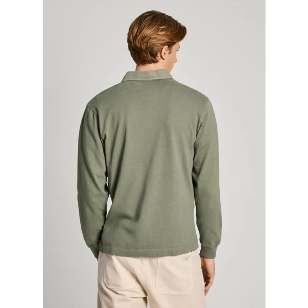 Pepe Jeans Lange mouw katoenen jersey polo Green Heren