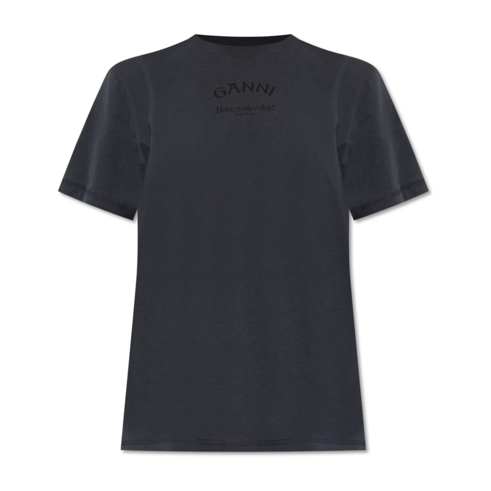 Ganni T-shirt met logo Blue Dames