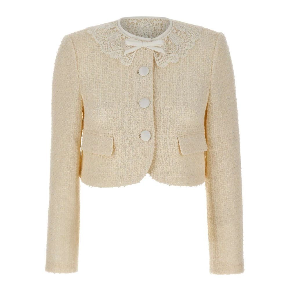 Self Portrait Bouclé Jacket With Lace Collar - Female - Tweed Jackets - Beige - S - Jackets
