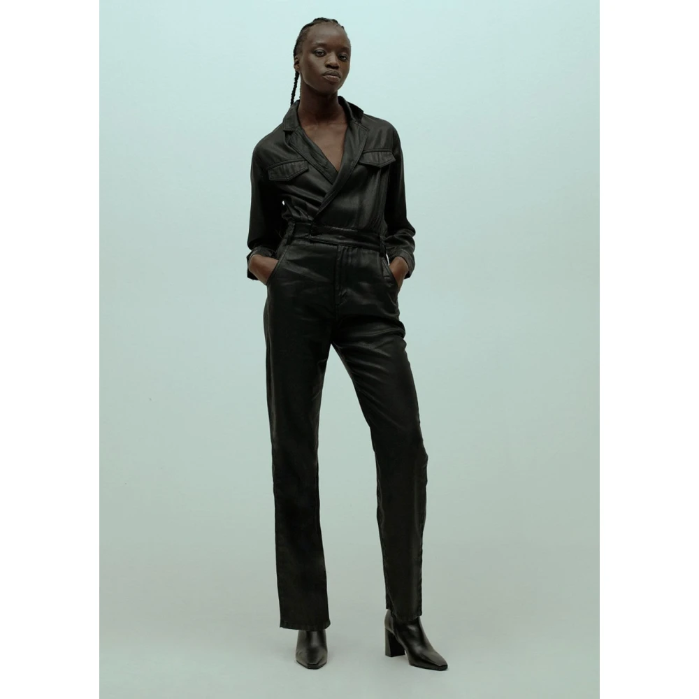 Homage Zwarte flowy coated jumpsuit met cross over stijl Black Dames