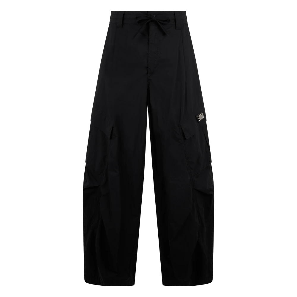 Dolce & Gabbana Men's Black Wide Trousers, L, Cotton Cargo Trousers