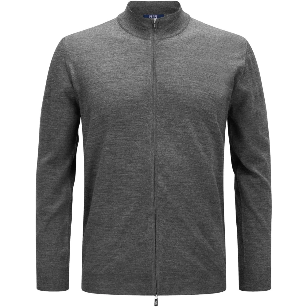 Fedeli Lichtgrijze Rits Cardigan Favonio Gray Heren