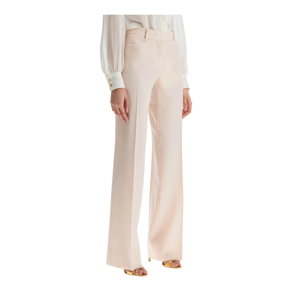 Tom Ford Wijde Pijp Wollen Broek Lichtroze Pink Dames