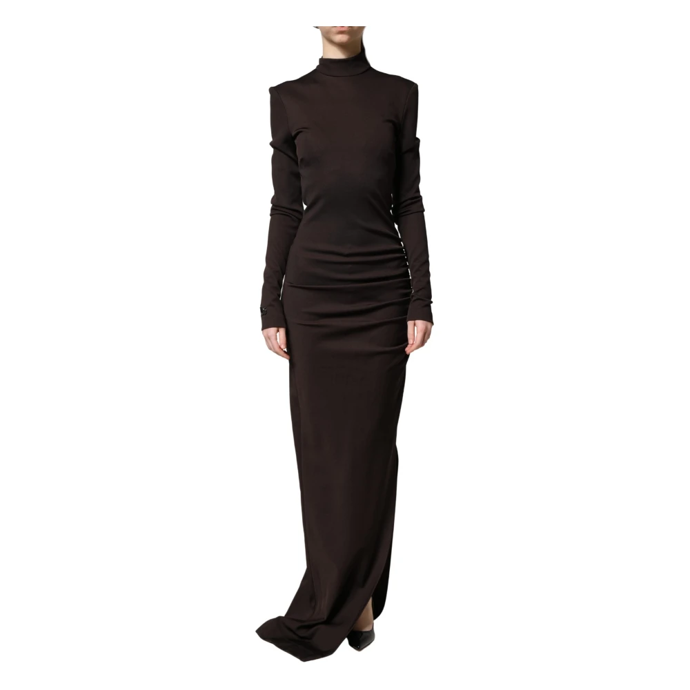 Dolce & Gabbana Women's Brown Gowns, L, Turtleneck Jersey Maxi Dress