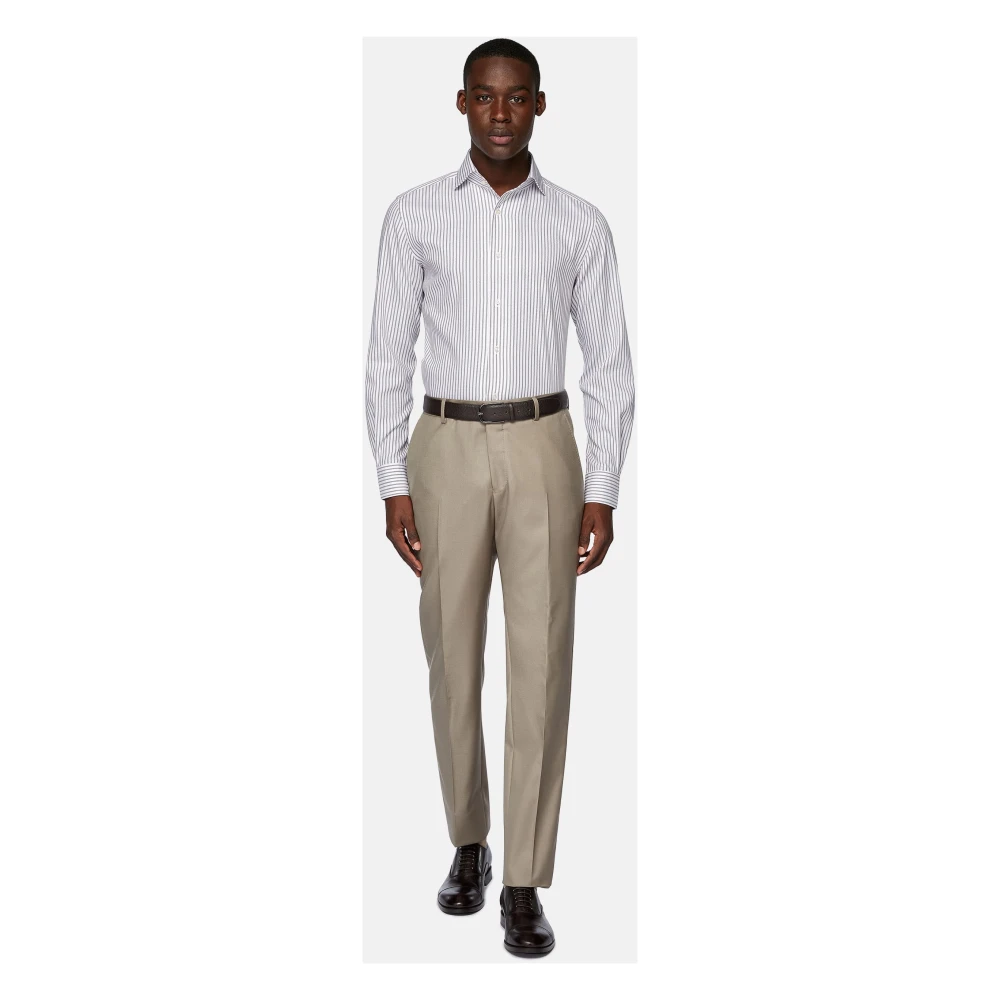 Boggi Milano Gestreept katoenen Dobby overhemd regular fit Brown Heren