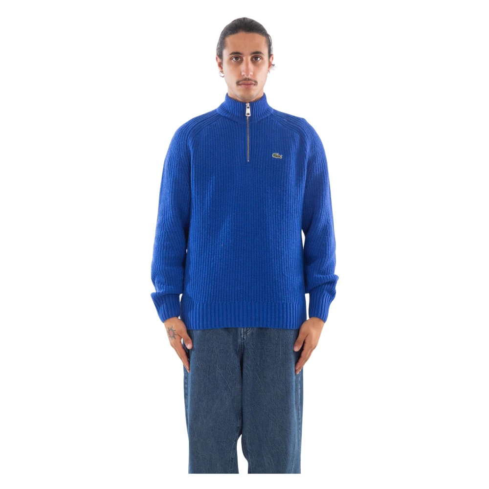 Lacoste Ribgebreide Half Zip Sweater Blue Heren