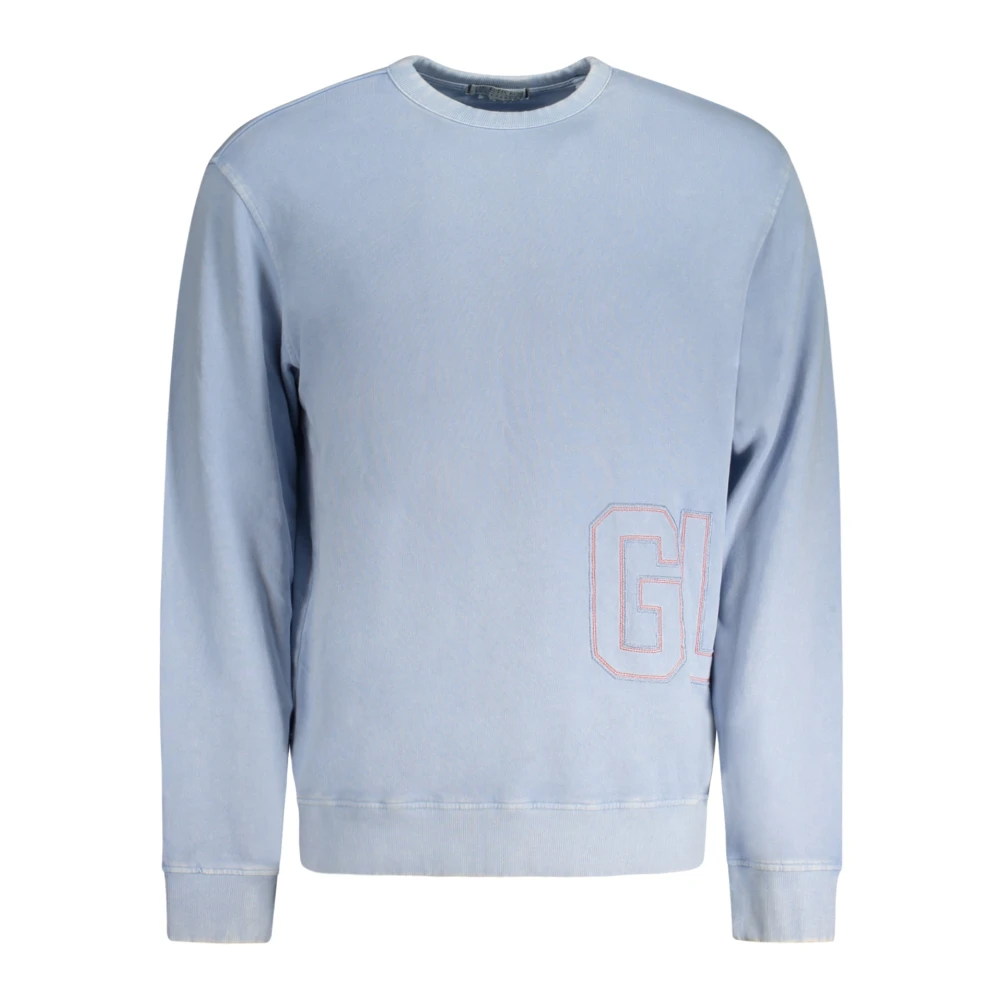 Guess Blauwe Sweater met Lange Mouwen Geborduurd Logo Blue Heren