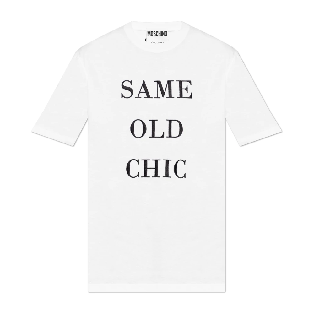 Moschino T-shirt met geborduurde teksten White Heren