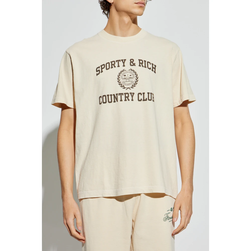 Sporty & Rich T-shirt uit de Varsity Crest collectie Beige Unisex
