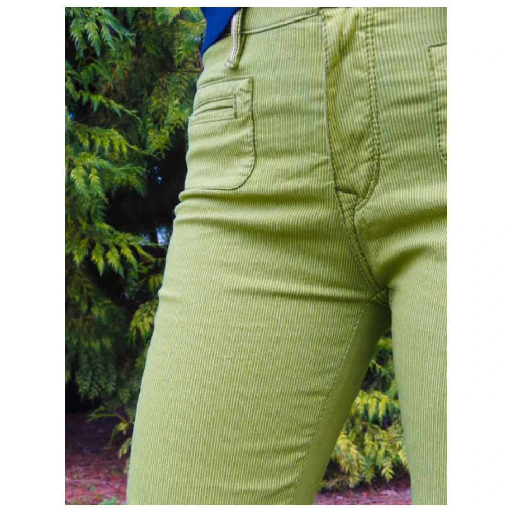 Islow Clara Gestreepte Stretch Katoenen Broek Green Dames