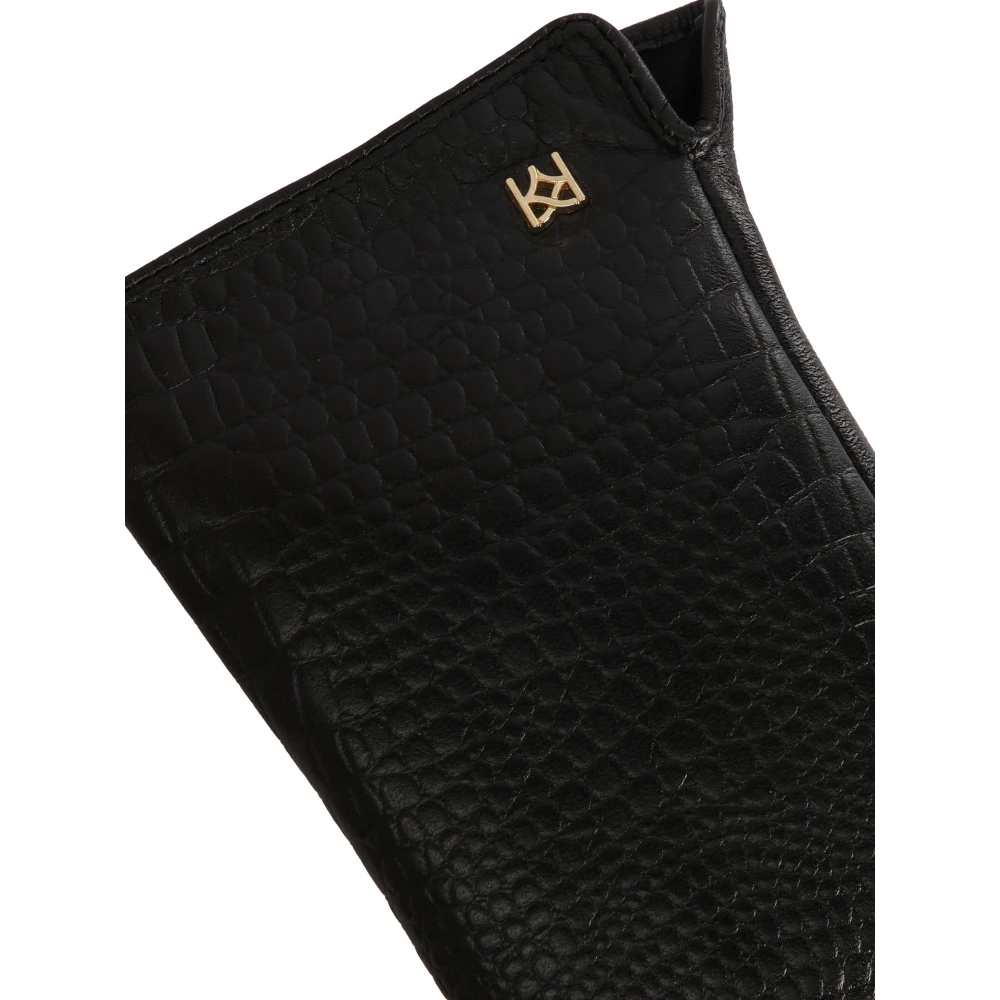 Kazar Zwarte handschoenen versierd met een krokusinzet Black Dames