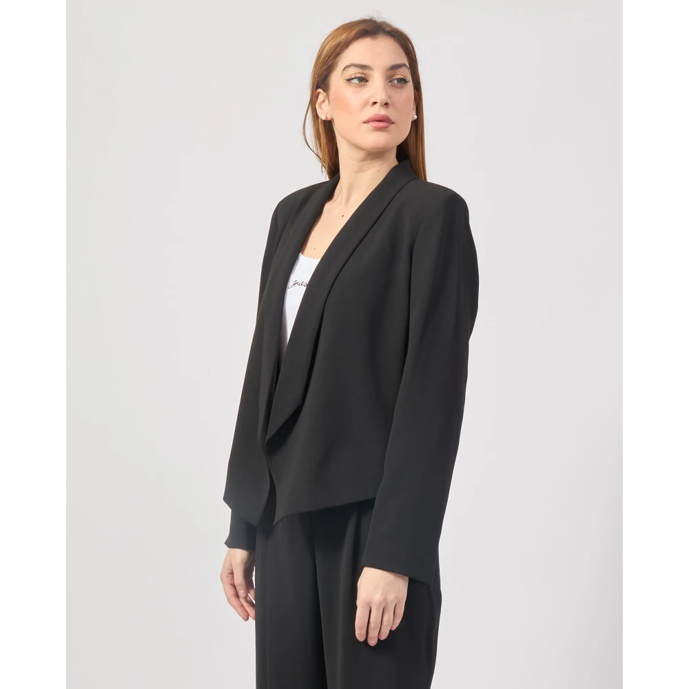 Armani Exchange Zwarte Asymmetrische Magnetische Sluiting Jas Black Dames